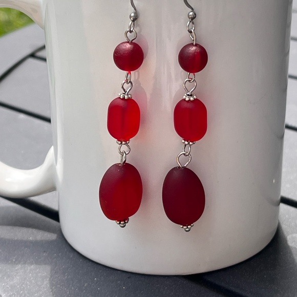 Hand crafted Sea glass earrings red - Picture 2 of 4
